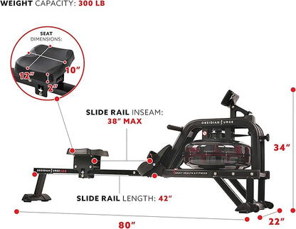 Sunny Health & Fitness Premium Water Rower w/Intensive Dynamic Real-Time Resistance, 300 LB