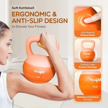 Yes4All Soft Kettlebell, PVC Kettlebells Exercise Weights & Color-Coded Strength Training