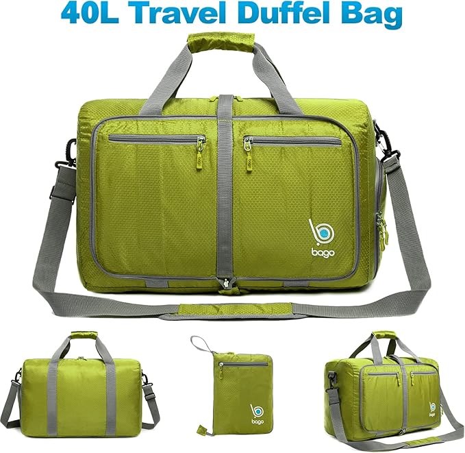 Bago Foldable Duffel Bags for Traveling Women & Men - 40L Sports Packable Duffle Bag for Travel