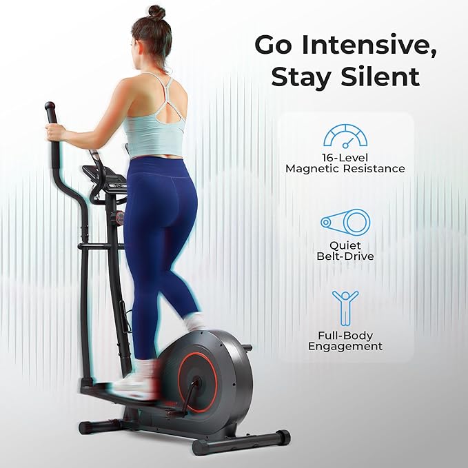 Sunny Health & Fitness Smart Upright Elliptical w/Pulse Sensor Built-in, Indoor Full-Body