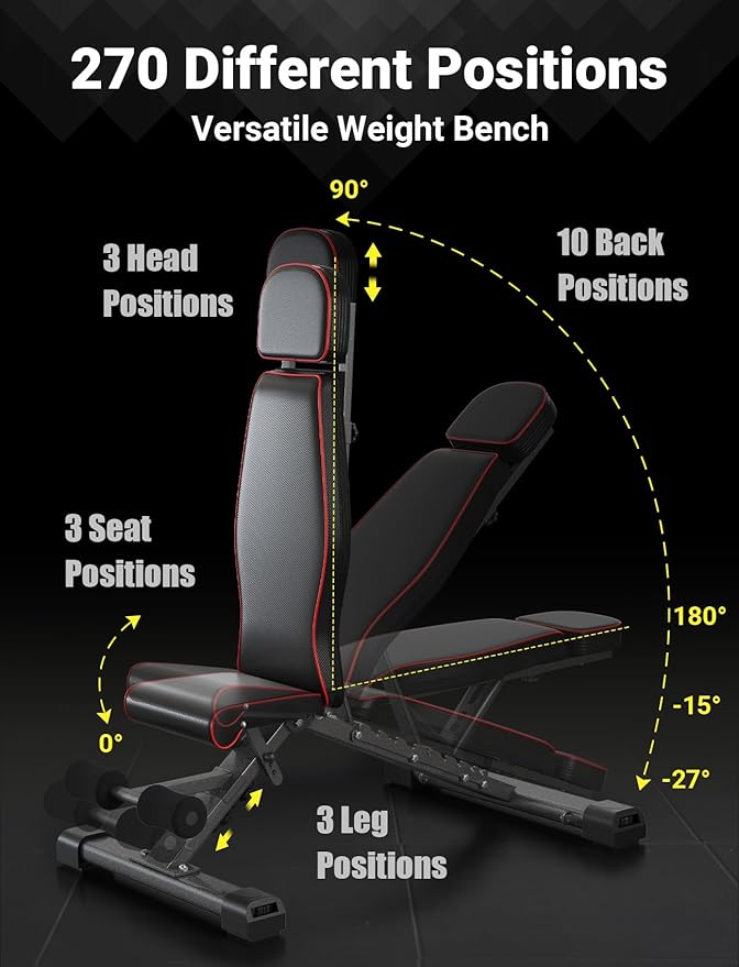 YOLEO 880LB Adjustable Weight Bench for Bench Press, MAX Foldable Weight Bench with Bench Press