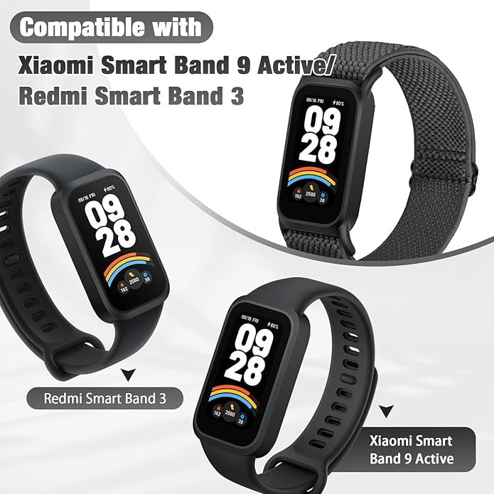 2 Pack Elastic Bands Compatible with Xiaomi Smart Band 9 Active Women Men, Soft Nylon Replacement