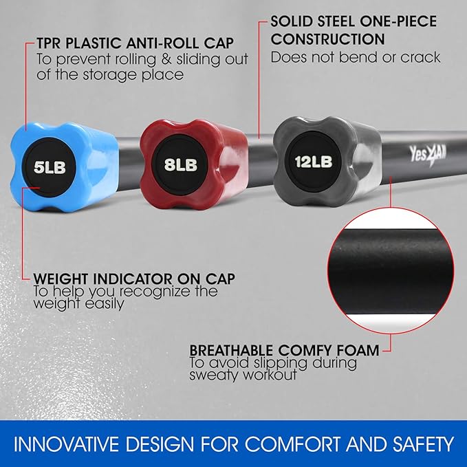 Yes4All Total Body Workout Weighted Bar, Resistance Band Bar, Racks for Strength Training, Exercise