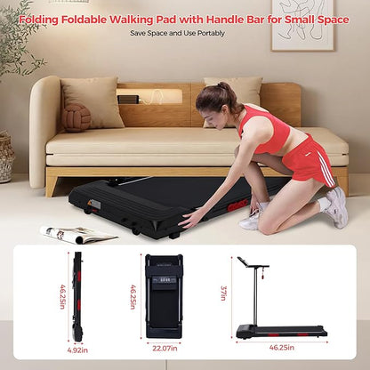 Electric Walking Pad with Handle Bar, 0.6-10MPH Portable Walkingp Pads Treadmills with Handles for