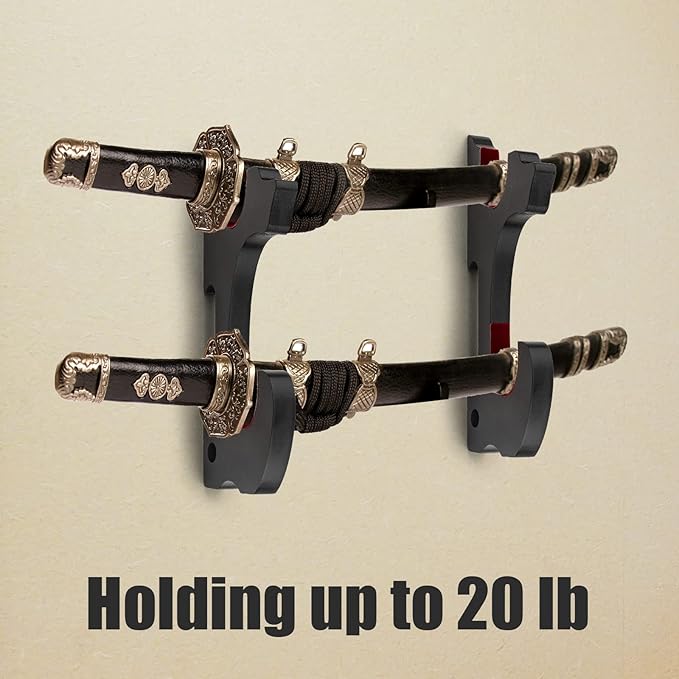 Sword Holder Wall Mount 2-Tier Velvet Padded Hook Katana Holder Adjustable Display Hanger for