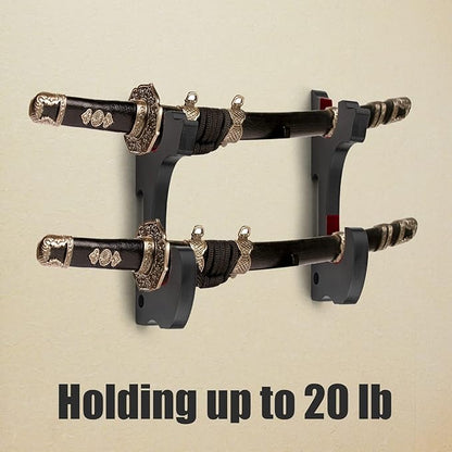 Sword Holder Wall Mount 2-Tier Velvet Padded Hook Katana Holder Adjustable Display Hanger for