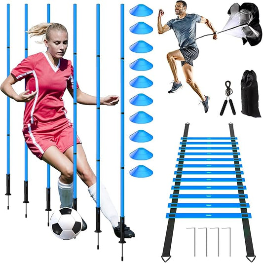 24Pcs Soccer Agility Training Equipment Set Ultimate Agility Poles Cones Ladder More for Quick