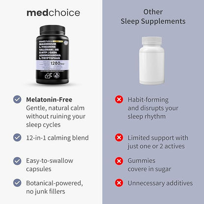 12-in-1 Sleep Support Capsules - Melatonin-Free and Non-Habit Forming Sleep Supplement with a