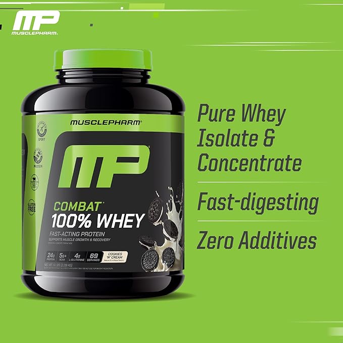 MusclePharm Combat 100% Whey Protein Powder, Cookies ?˜N??Cream Flavor, Fast Recovery & Muscle Gain