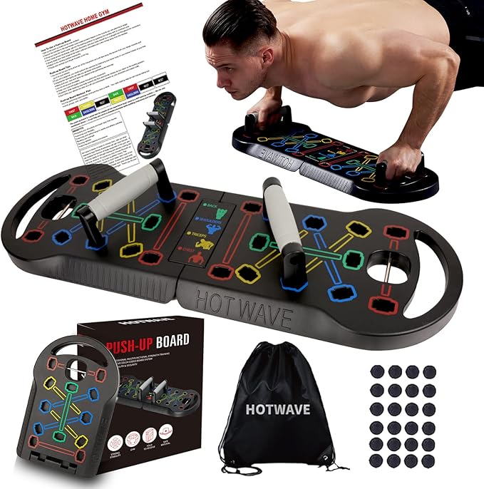HOTWAVE Push Up Board Fitness, Portable Foldable 20 in 1 Push Up Bar at Home Gym, Pushup Handles