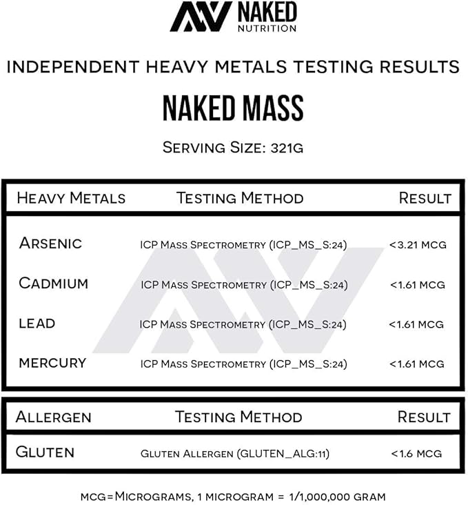NAKED Mass - Natural Weight Gainer Protein Powder - 8 LB Bulk, GMO Free, Gluten Free & Soy Free. No