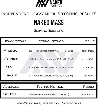 NAKED Mass - Natural Weight Gainer Protein Powder - 8 LB Bulk, GMO Free, Gluten Free & Soy Free. No