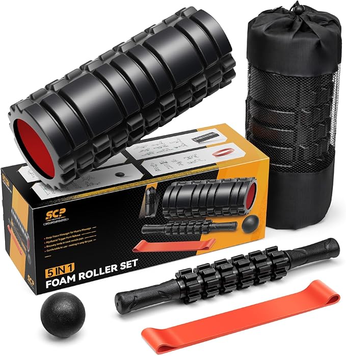 5 in1 Foam Roller Set, Trigger Point Foam Roller, Massage Roller Stick, Massage Ball, Resistance