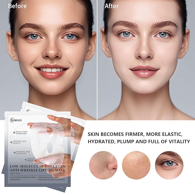 Low Molecular Weight Collagen Overnight Hydrogel Mask, Enhances Skin Elasticity, Reduces Pores