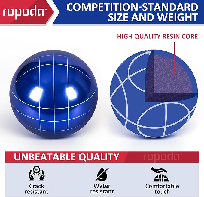 ropoda 107mm Bocce Ball Set Regulation Size and Weight with 8 Resin Bocce Balls, Resin Bocci Balls