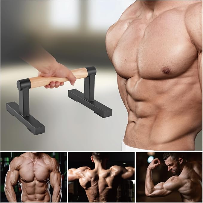 1 Pair Wooden Parallettes Push Up Bars for Men, Strength Training Pushup Stands Handles for Home
