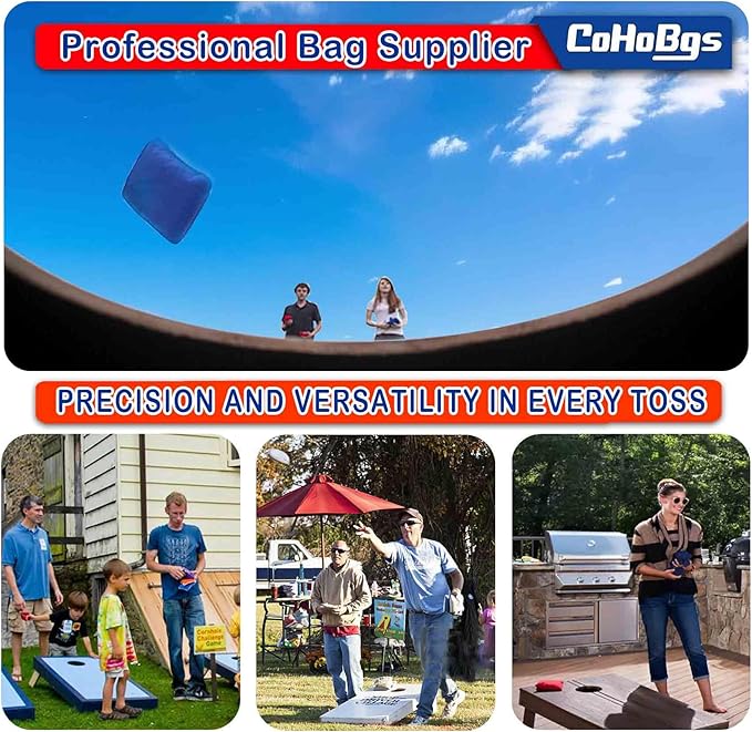 CoHoBgs Corn Hole Bags Set 8, Professional Cornhole Bags Dual-Sided Slick & Stick Resin Filled