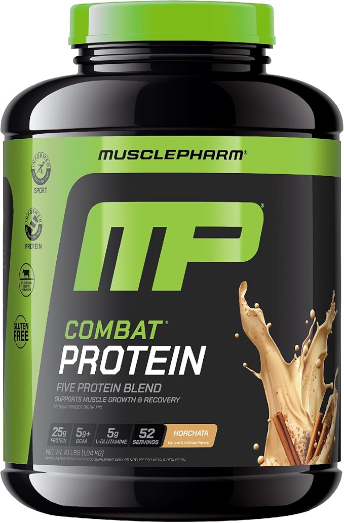 Muscle Pharm Combat Protein Powder, Horchata Flavor, Fuels Muscles for Productive Workouts, 5