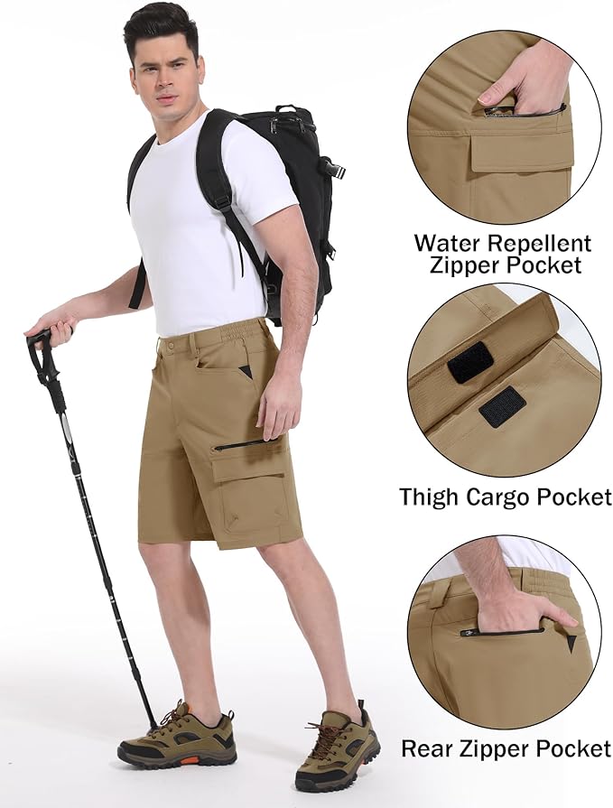 CRYSULLY Men's Hiking Cargo Shorts Outdoor Summer Lightweight Quick Dry Work Casual Shorts with 5