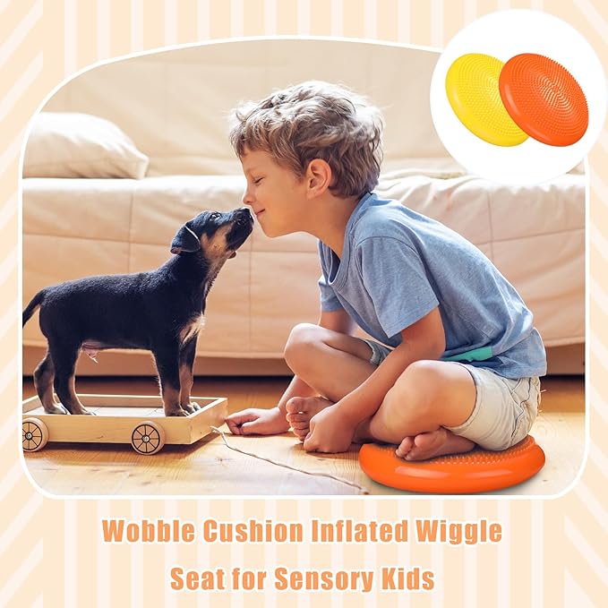 2 Pcs Wiggle Seat Inflated Wobble Cushion Flexible Balance Disc with Air Pump for Core Stability