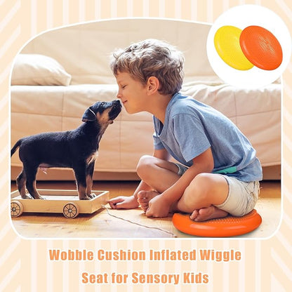 2 Pcs Wiggle Seat Inflated Wobble Cushion Flexible Balance Disc with Air Pump for Core Stability