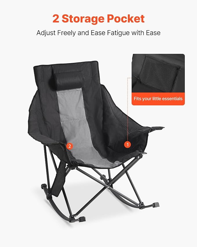 VEVOR Heated Camping Chair, 3 Heating Settings, Large-Sized Padded Folding Rocker, Heavy Duty