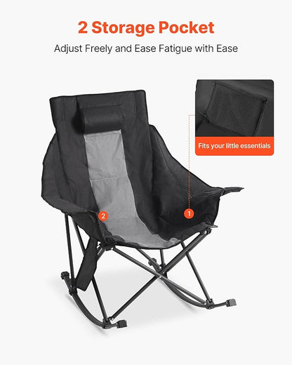 VEVOR Heated Camping Chair, 3 Heating Settings, Large-Sized Padded Folding Rocker, Heavy Duty