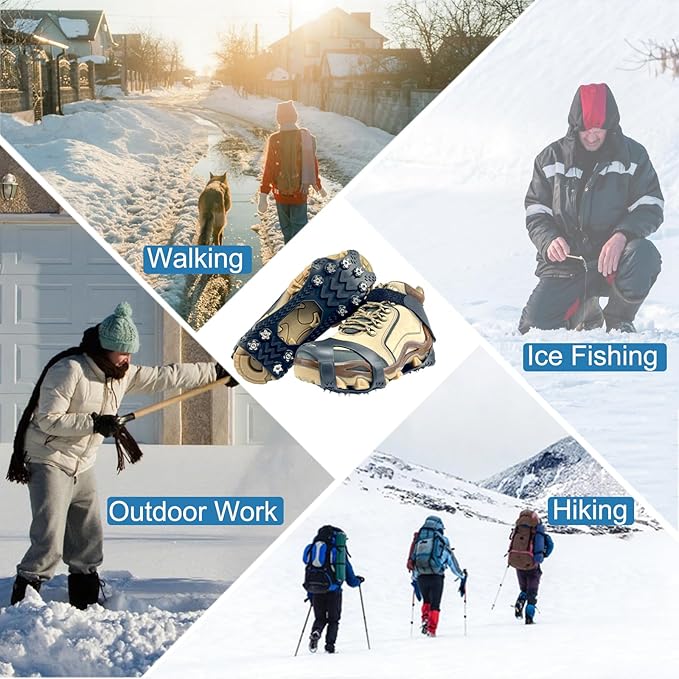 Ice Cleats for Shoes and Boots,Silicone Crampons,11 Stainless Shoe Spikes for Snow and ice,Heavy