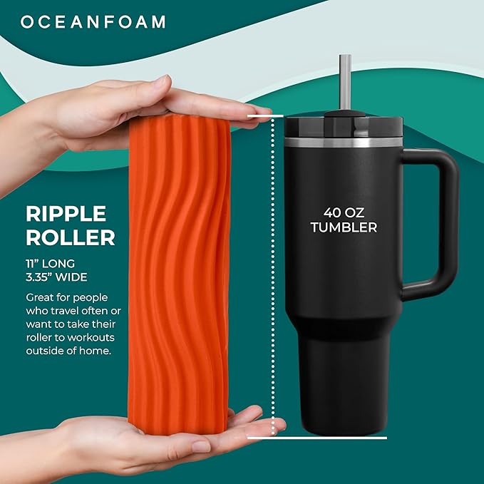 Oceanfoam Ripple Travel Foam Roller (11" x 3.35") Firm Mini Foam Roller for Physical Therapy, Deep