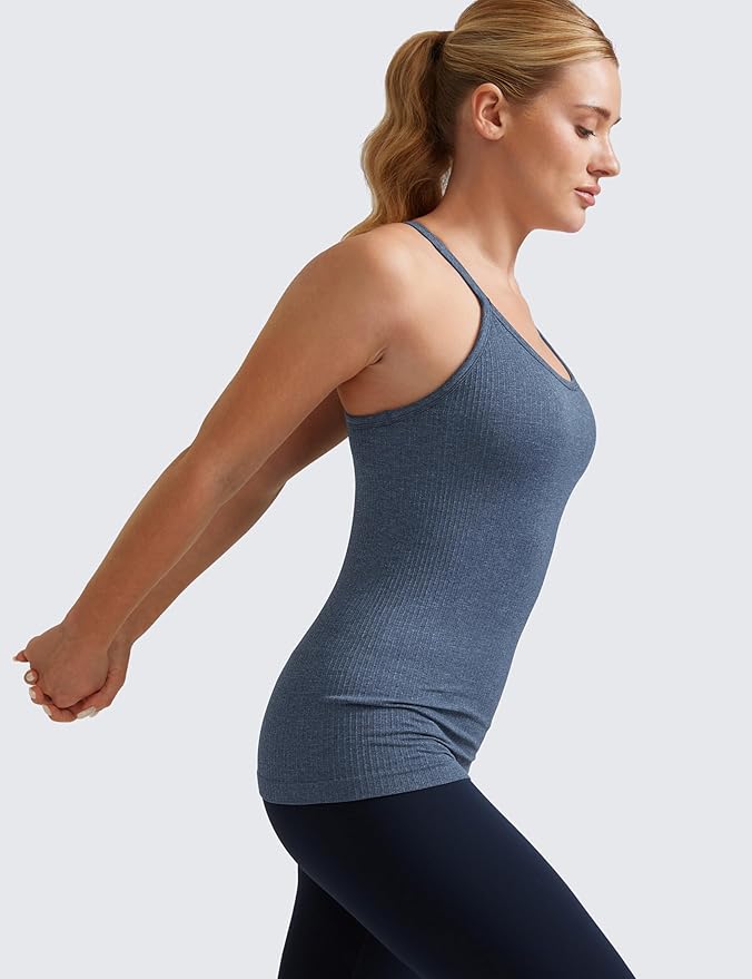 CRZ YOGA Seamless Workout Tank Tops for Women Racerback Athletic Camisole Sports Shirts with Built