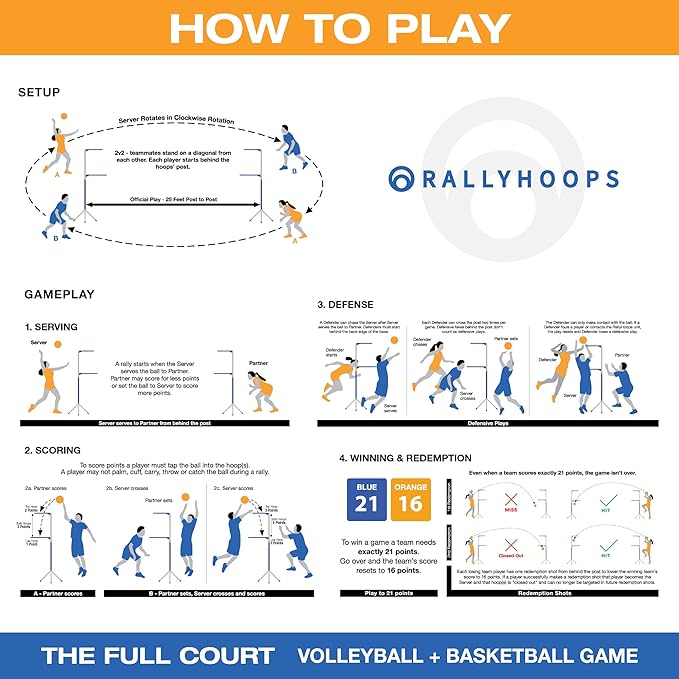 7 FT - World’s First Sports Game to Mash Volleyball & Basketball - Setup in Seconds - Quick & Easy