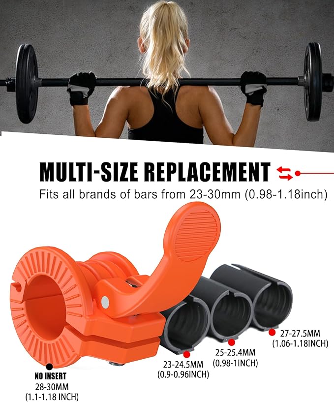 Barbell Clips 1 Inch Quick Release Weight Clamps 0.9-1.18inch Multi-Size Adjustable Olympic Clamps