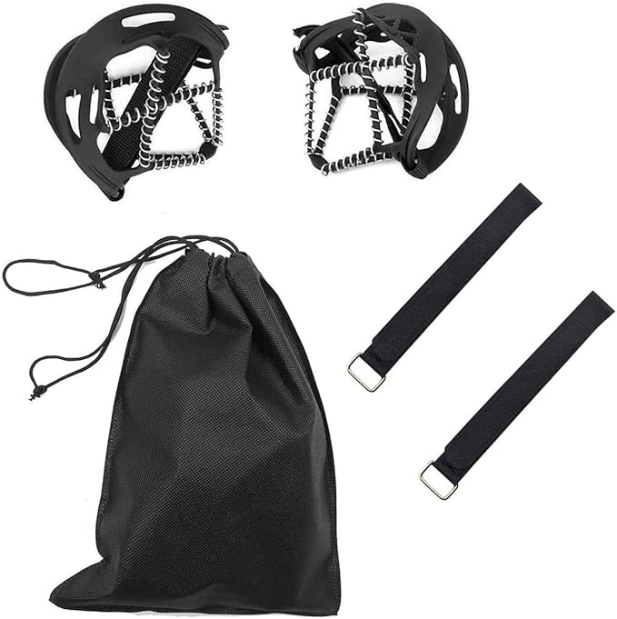 Ice Cleats, Highly Elastic Traction Cleats Grippers with Magic Tape Straps and Storage Bag, Anti