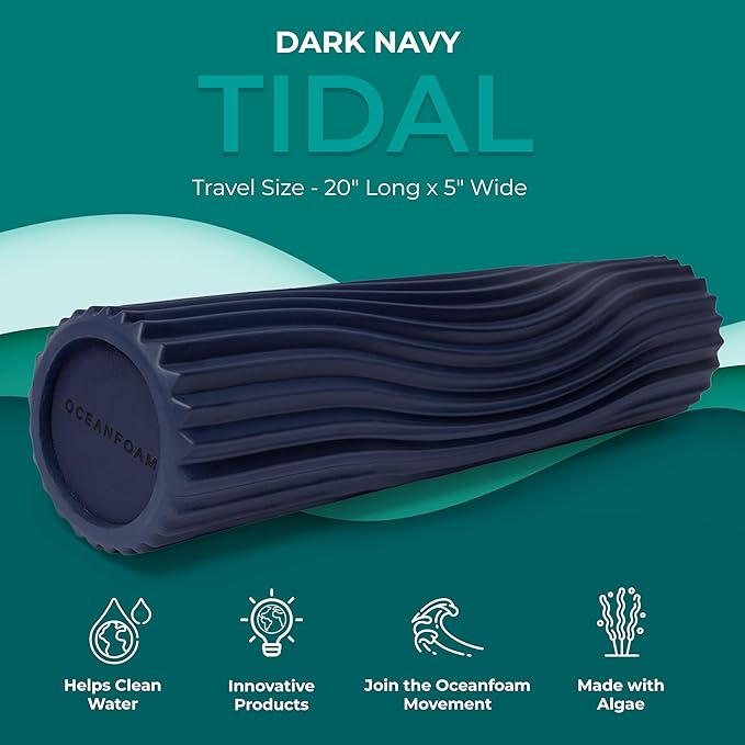 Oceanfoam Tidal Roller - Dark Navy - Muscle Massage Foam Roller for Back Pain & Stretching - Firm