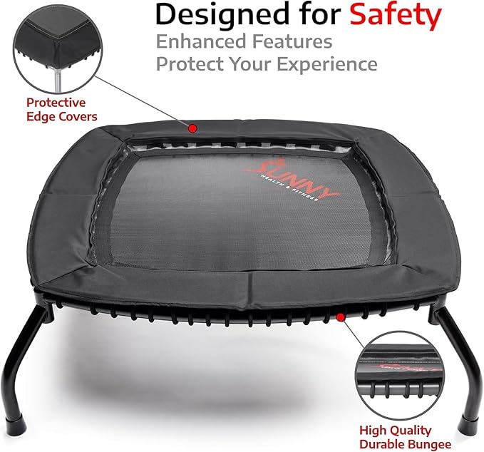 Sunny Health & Fitness Springless Mini Fitness Trampoline ??Premium Adjustable Bungee-Style