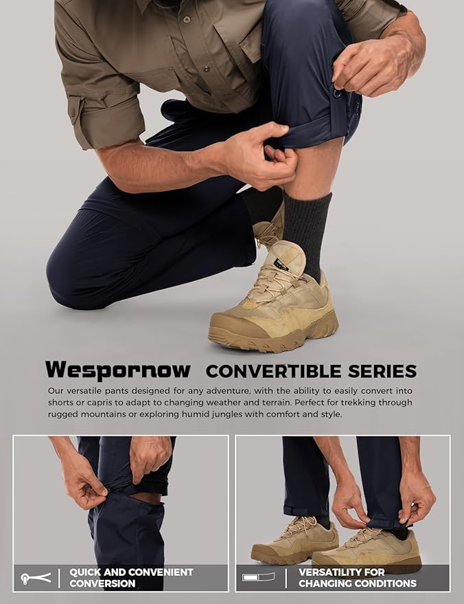 Wespornow Men's-Convertible-Hiking-Pants Quick Dry Lightweight Zip Off Breathable Cargo Pants for