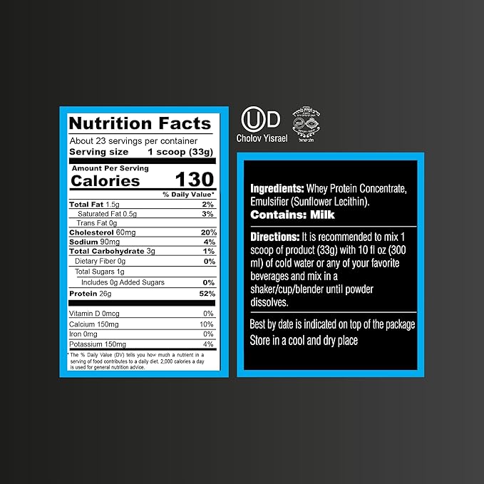 Unflavored Whey Protein Powder. Post Workout Recovery Drink, Gluten & Sugar Free, Highly Kosher
