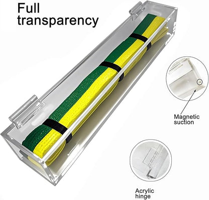 Acrylic Flip-Top Martial Arts Belt Display Case – Clear Plastic Cover with Wood Base for Karate