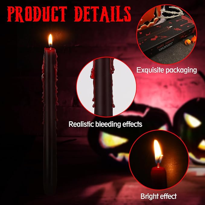 Set of 8 Halloween Bleeding Taper Candles 10 inch Black Taper Candles,Tears Taper Candle for Gothic
