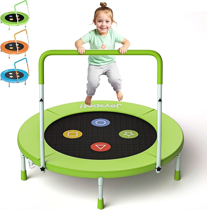 3FT Toddler Trampoline with Adjustable Handlebar, 36" Foldable & Spring-Free, Mini Kids Indoor