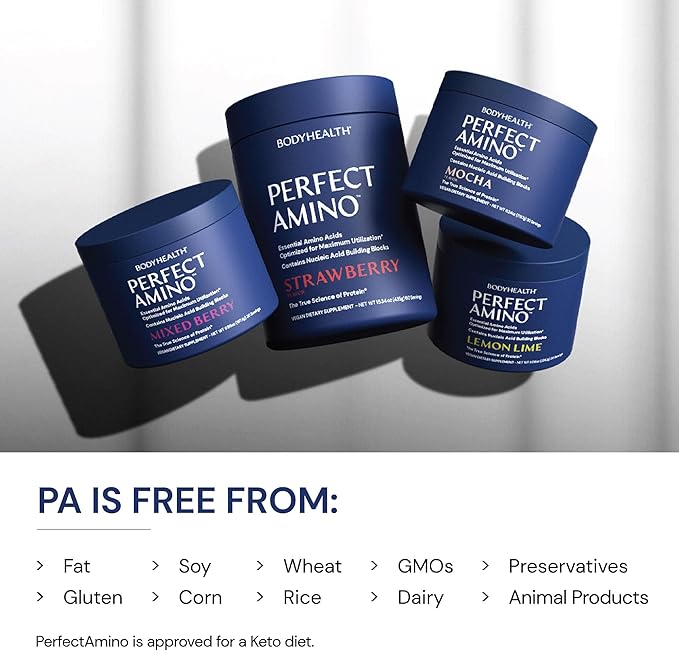 BodyHealth PerfectAmino Powder - BCAA and EAA Powder for Pre and Post Workout - Amino Acid Energy