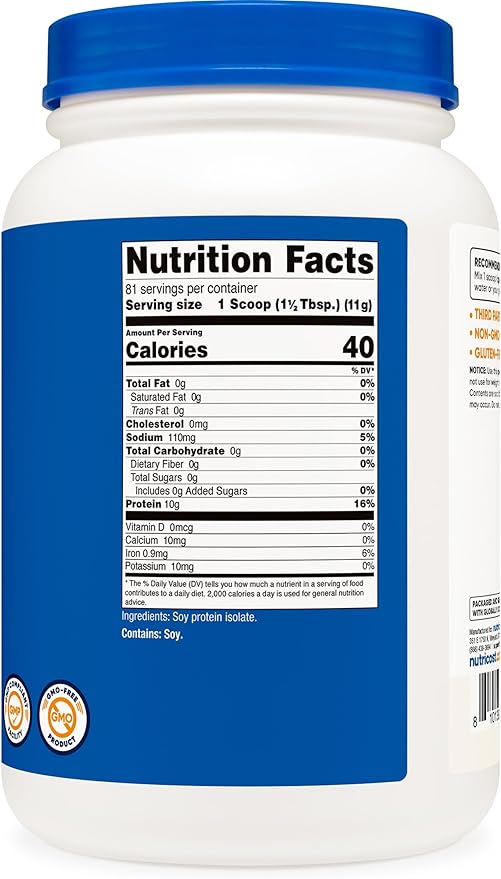 Nutricost Soy Protein Isolate Powder, 2 LB Unflavored - 10 Grams of Protein Per Serving, Vegan