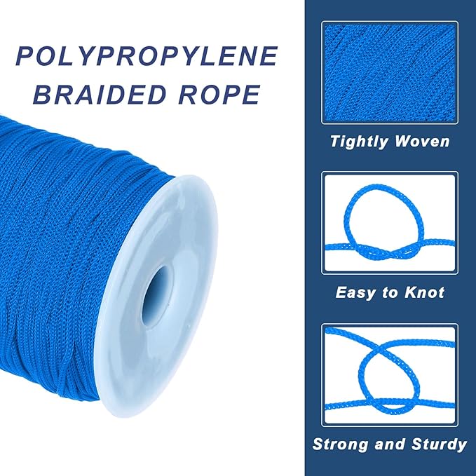 MECCANIXITY 1/16 Inch Polypropylene Rope Braided Ropes, 328ft Nylon Rope Hollow Utility Cord for