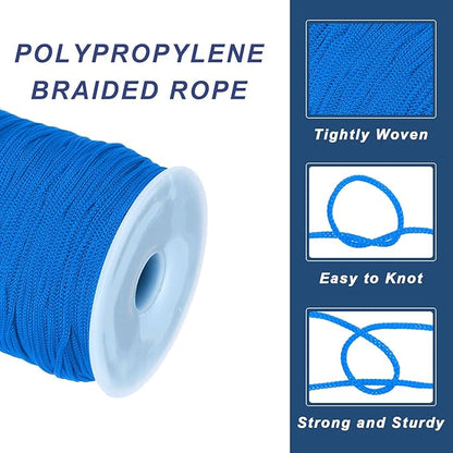 MECCANIXITY 1/16 Inch Polypropylene Rope Braided Ropes, 328ft Nylon Rope Hollow Utility Cord for