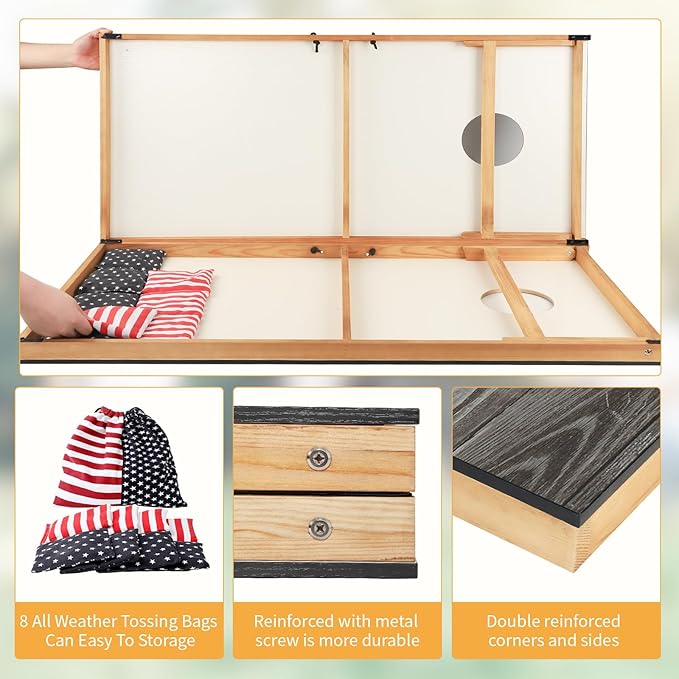 Cornhole Set, Corn Holes Outdoor Game, Regulation 2X4 Cornhole Boards, Portable Cornhole Set