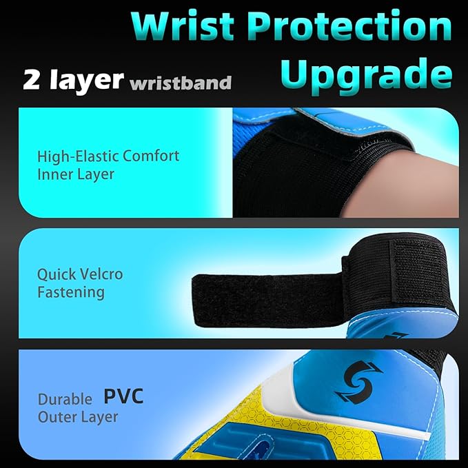 Sportout Kids Goalkeeper Gloves, Soccer Gloves with Double Wrist Protection and Non-Slip Wear