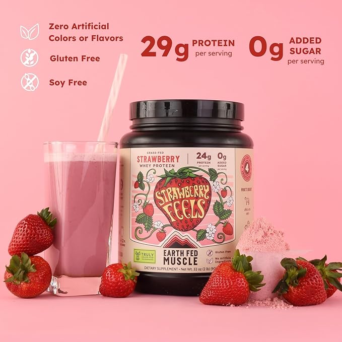 Earth Fed Muscle Strawberry?¯Feels??Forever) ??Irish Truly Grass?‘Fed Whey Protein Isolate, No