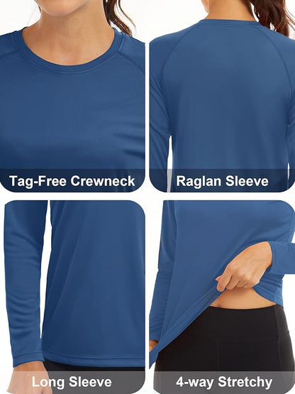 MAGCOMSEN Women's 2 Pack Long Sleeve Shirts UPF 50+ Sun Protection Quick Dry Swim Shirt for Rash
