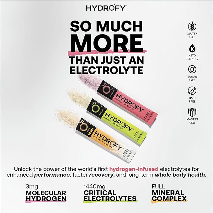 Hydrogen Water + Electrolytes Drink Mix | H2 Hydration Packets with Molecular Hydrogen, Sodium