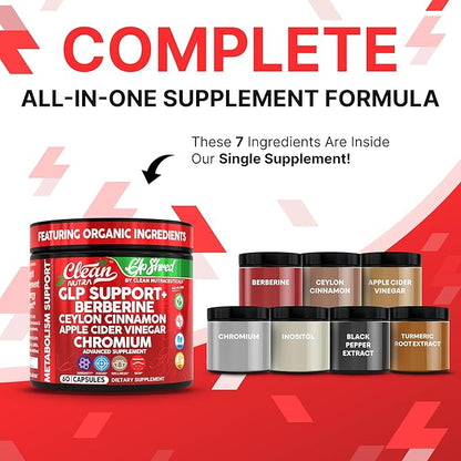 GLP1 Supplement Berberine Ceylon Cinnamon Apple Cider Vinegar Chromium Turmeric PCOS Supplements